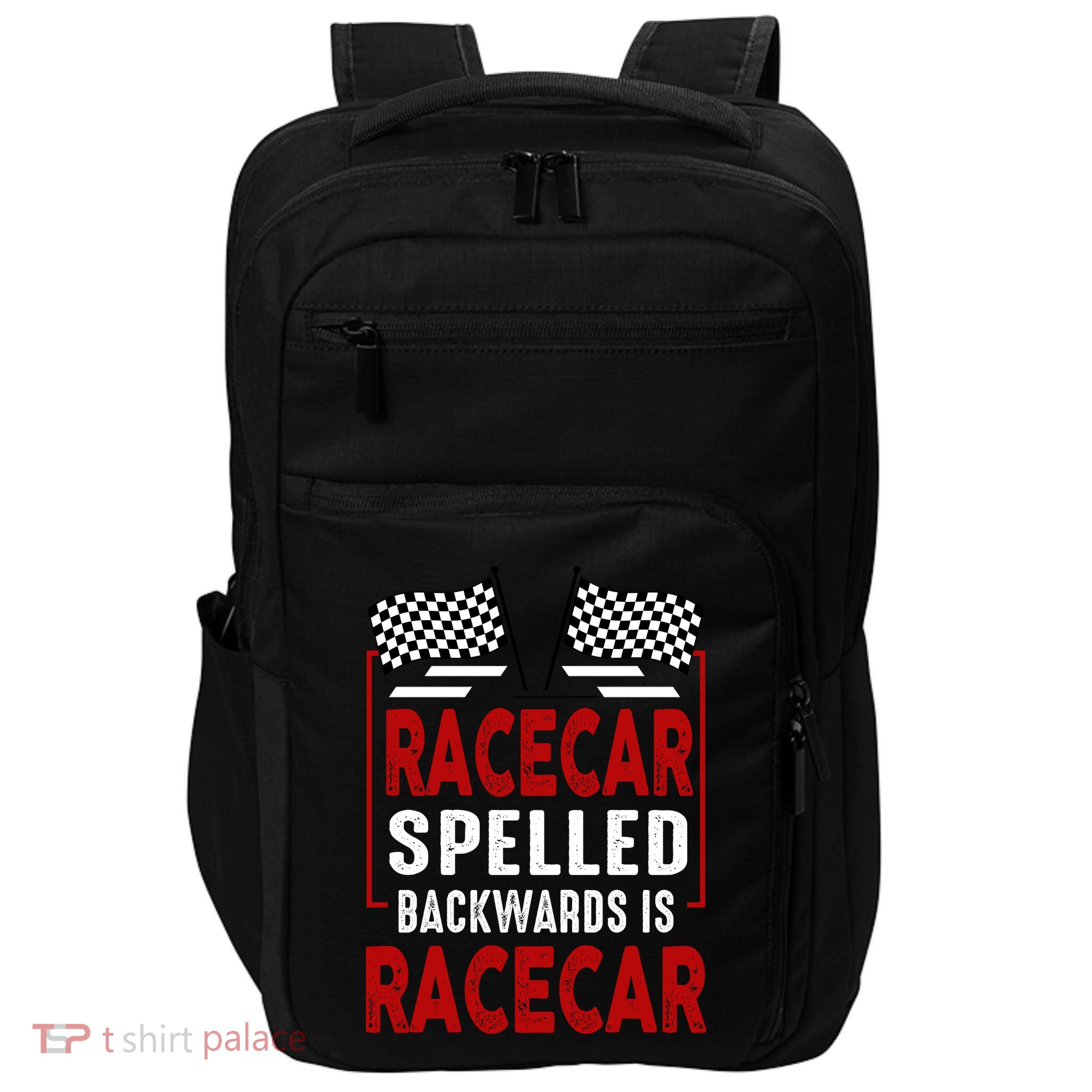 Racecar Spelled Backwards Funny Car Mechanic Race Car Impact Tech Backpack