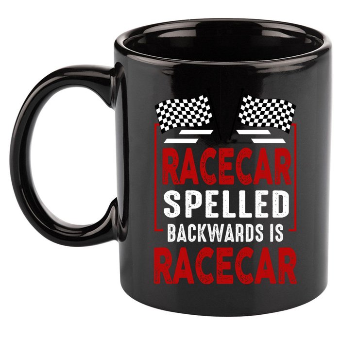 Racecar Spelled Backwards Funny Car Mechanic Race Car 11oz C Handle Ceramic Mug