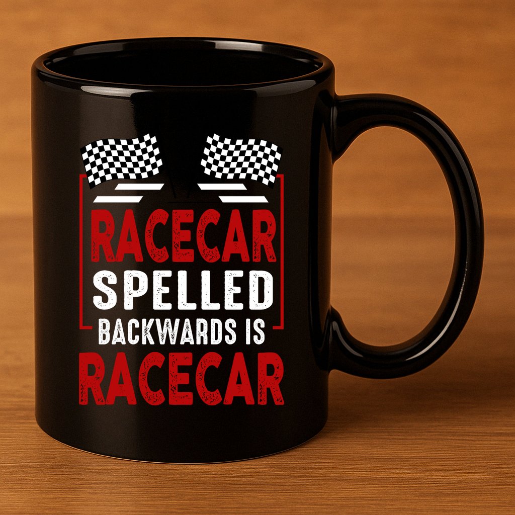 Racecar Spelled Backwards Funny Car Mechanic Race Car 11oz C Handle Ceramic Mug
