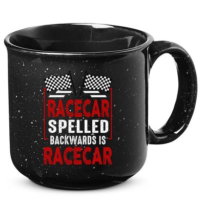 Racecar Spelled Backwards Funny Car Mechanic Race Car 15oz Campfire Ceramic Mug