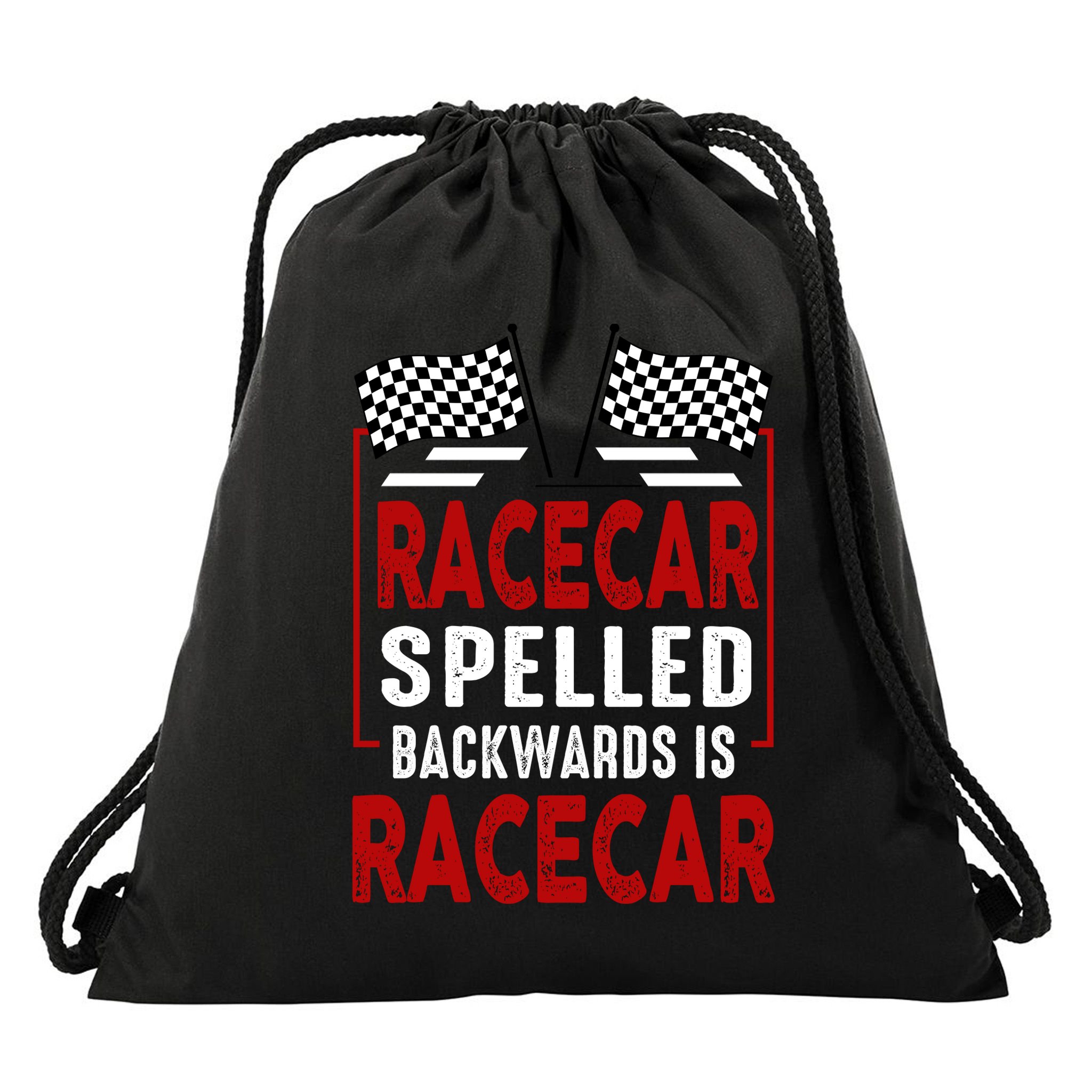 Racecar Spelled Backwards Funny Car Mechanic Race Car Drawstring Bag
