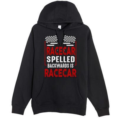 Racecar Spelled Backwards Funny Car Mechanic Race Car Premium Pullover Hoodie