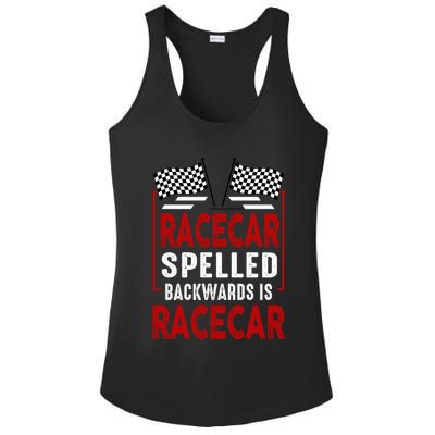 Racecar Spelled Backwards Funny Car Mechanic Race Car Ladies PosiCharge Competitor Racerback Tank