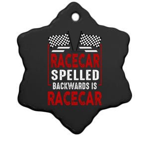 Racecar Spelled Backwards Funny Car Mechanic Race Car Ceramic Star Ornament