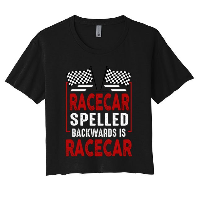 Racecar Spelled Backwards Funny Car Mechanic Race Car Women's Crop Top Tee
