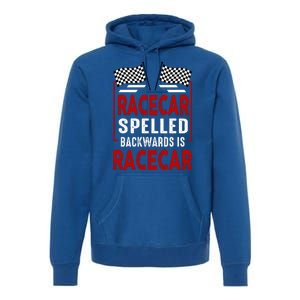 Racecar Spelled Backwards Funny Car Mechanic Race Car Premium Hoodie