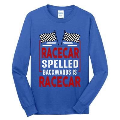 Racecar Spelled Backwards Funny Car Mechanic Race Car Tall Long Sleeve T-Shirt