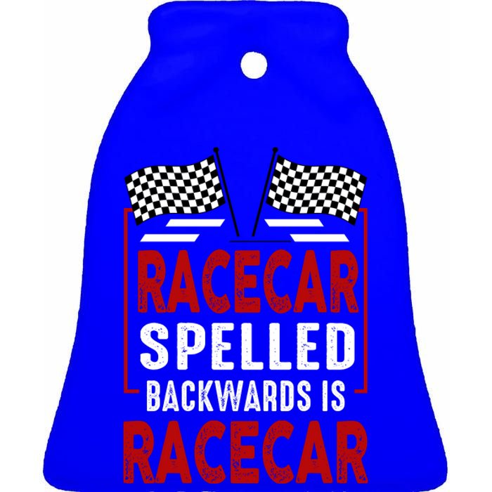 Racecar Spelled Backwards Funny Car Mechanic Race Car Ceramic Bell Ornament