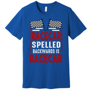 Racecar Spelled Backwards Funny Car Mechanic Race Car Premium T-Shirt