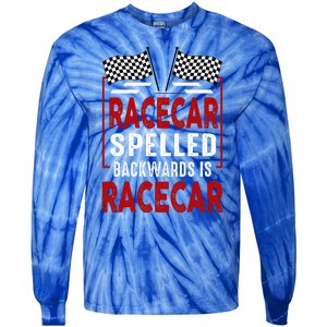 Racecar Spelled Backwards Funny Car Mechanic Race Car Tie-Dye Long Sleeve Shirt