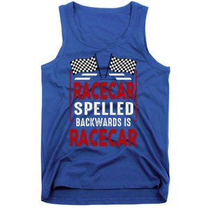 Racecar Spelled Backwards Funny Car Mechanic Race Car Tank Top