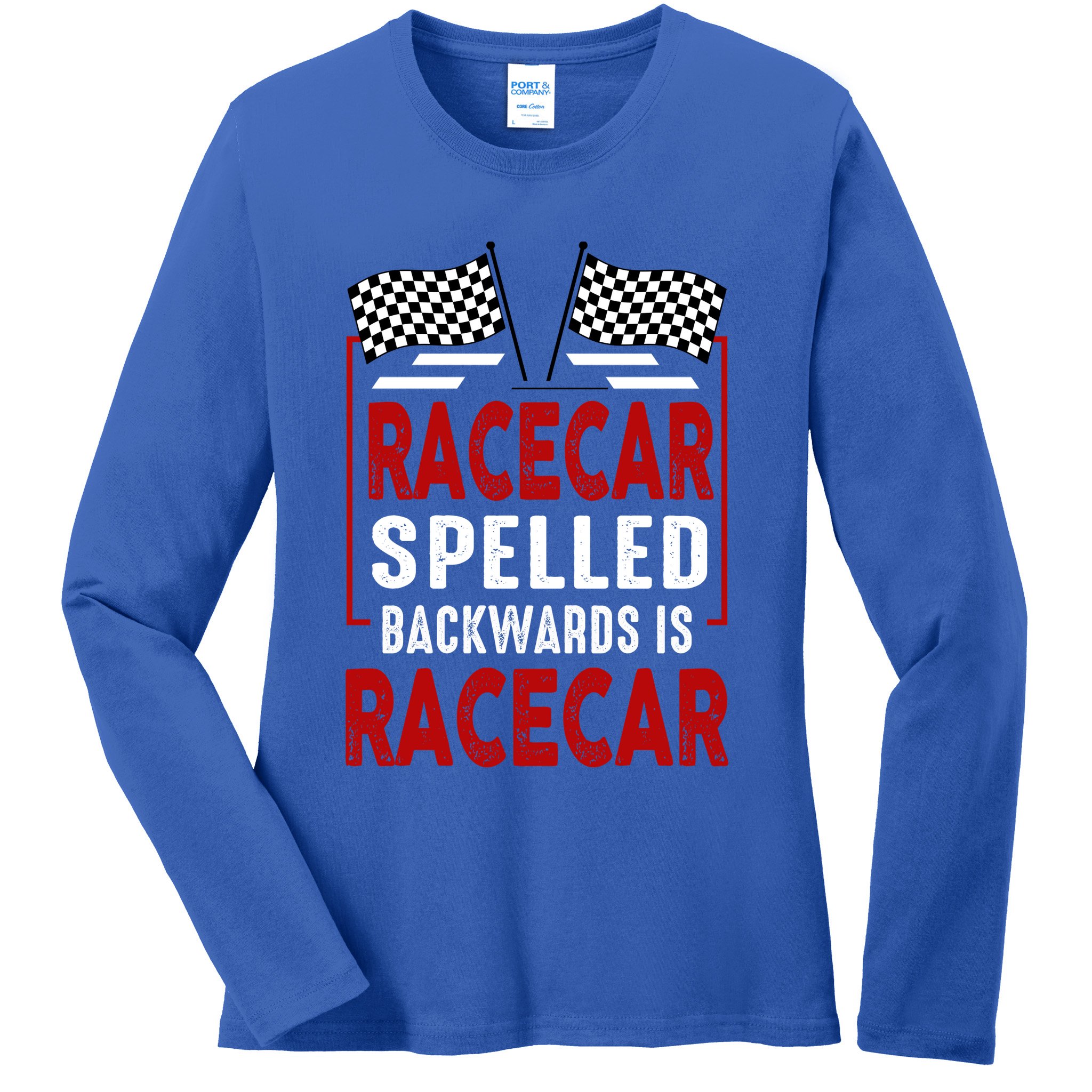 Racecar Spelled Backwards Funny Car Mechanic Race Car Ladies Long Sleeve Shirt