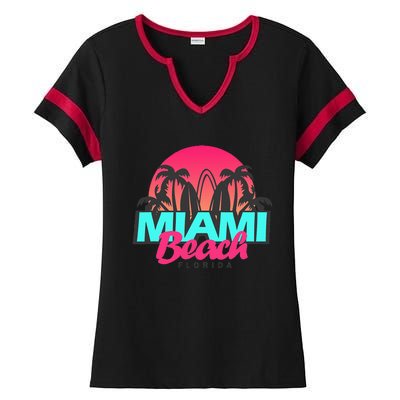 Retro South Beach Miami Florida Pop Art Ladies Halftime Notch Neck Tee