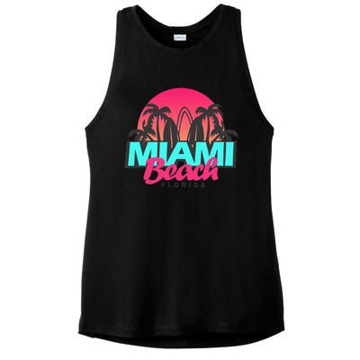 Retro South Beach Miami Florida Pop Art Ladies PosiCharge Tri-Blend Wicking Tank