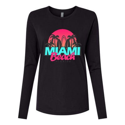 Retro South Beach Miami Florida Pop Art Womens Cotton Relaxed Long Sleeve T-Shirt