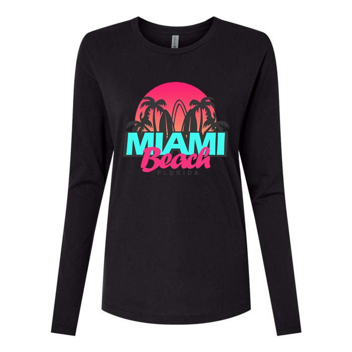 Retro South Beach Miami Florida Pop Art Womens Cotton Relaxed Long Sleeve T-Shirt