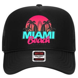 Retro South Beach Miami Florida Pop Art High Crown Mesh Back Trucker Hat