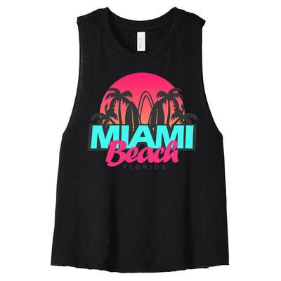 Retro South Beach Miami Florida Pop Art Women's Racerback Cropped Tank