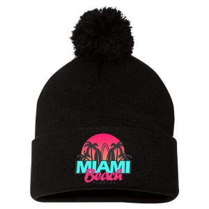 Retro South Beach Miami Florida Pop Art Pom Pom 12in Knit Beanie