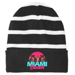 Retro South Beach Miami Florida Pop Art Striped Beanie with Solid Band