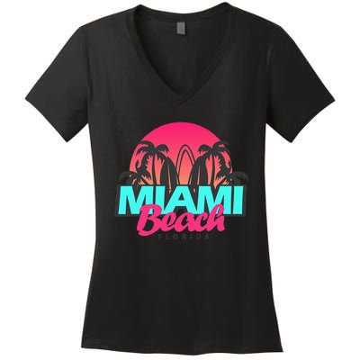 Retro South Beach Miami Florida Pop Art Women's V-Neck T-Shirt