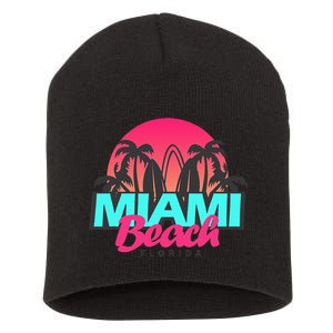 Retro South Beach Miami Florida Pop Art Short Acrylic Beanie