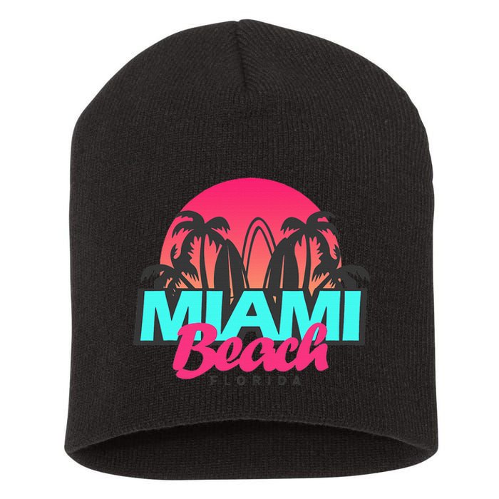 Retro South Beach Miami Florida Pop Art Short Acrylic Beanie