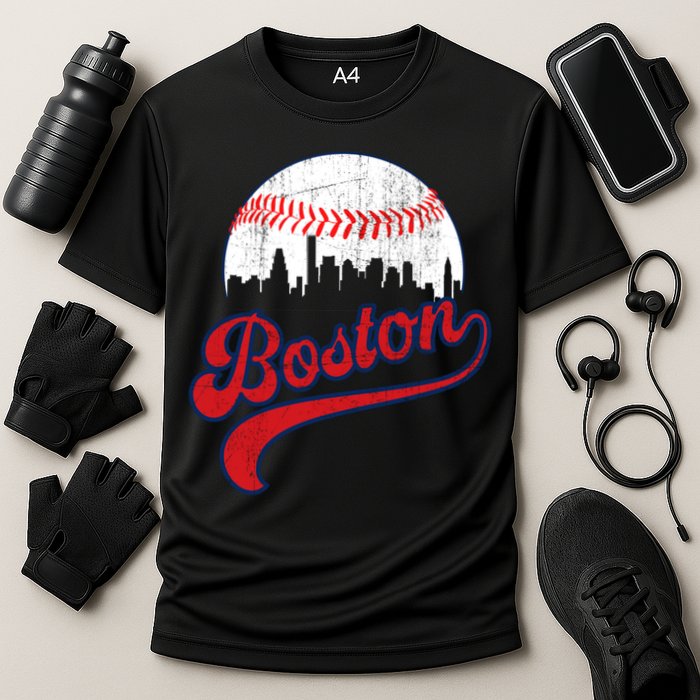 Retro Skyline Boston Baseball Meaningful Gift Cooling Performance Crew T-Shirt