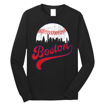 Retro Skyline Boston Baseball Meaningful Gift Long Sleeve Shirt