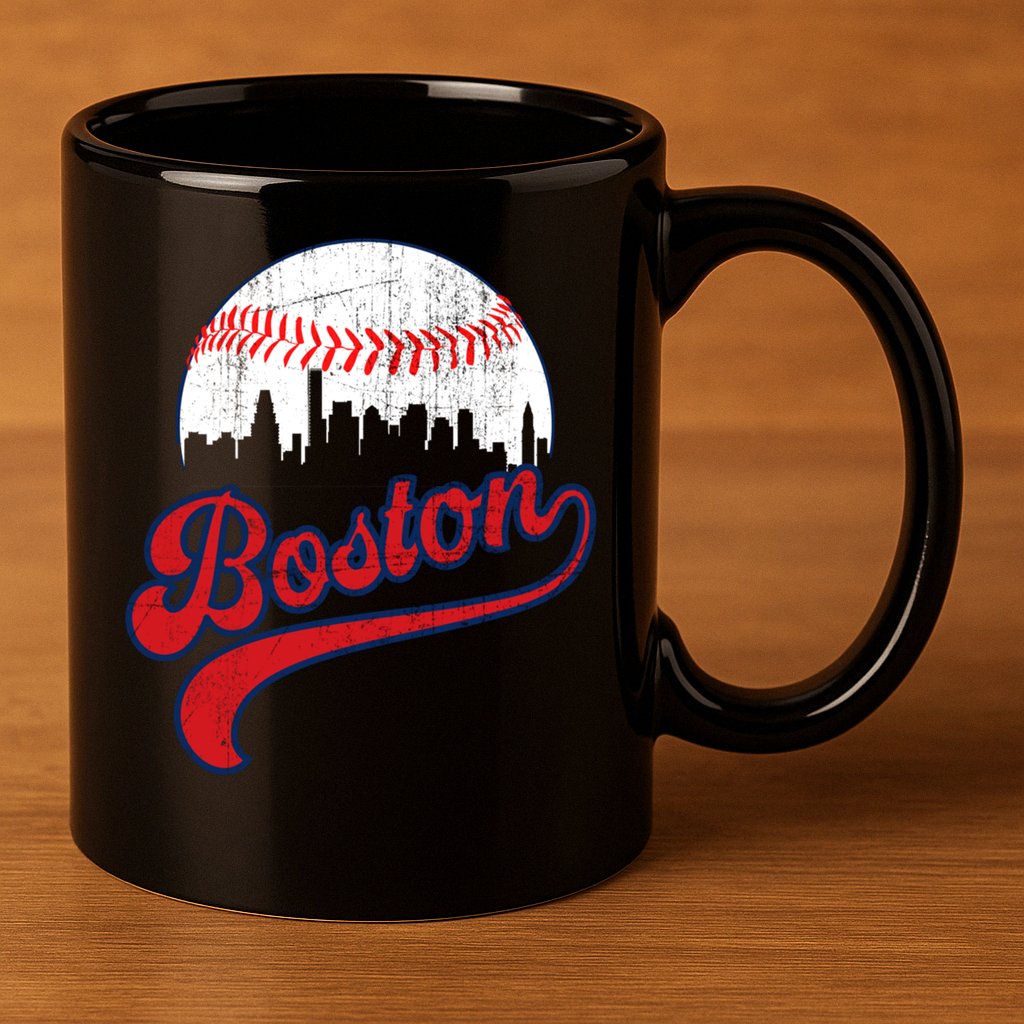 Retro Skyline Boston Baseball Meaningful Gift 11oz C Handle Ceramic Mug