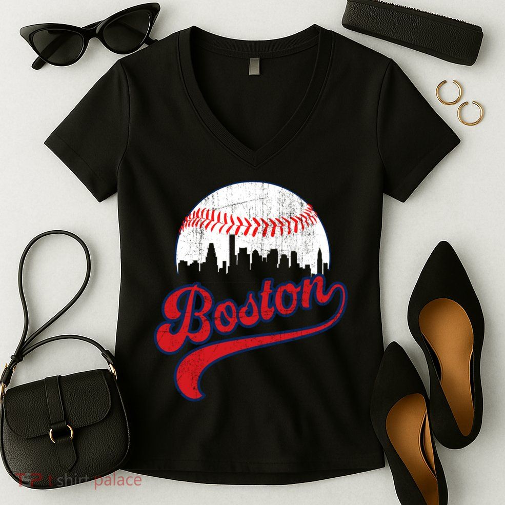 Retro Skyline Boston Baseball Meaningful Gift Women's V-Neck T-Shirt