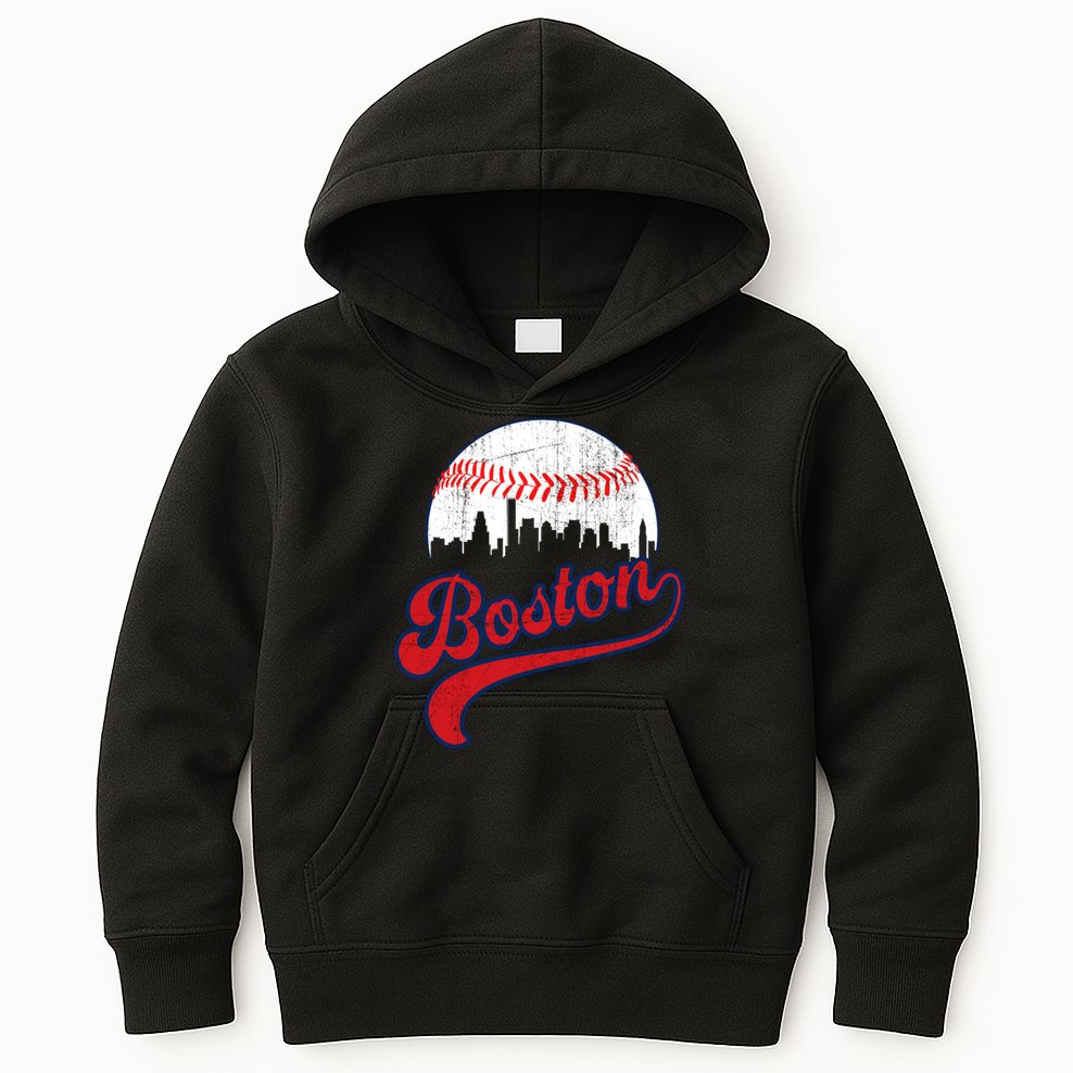 Retro Skyline Boston Baseball Meaningful Gift Kids Hoodie