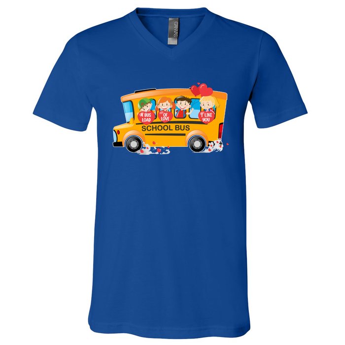 Rnqp School Bus Loads Of Love School Bus Driver Valentine Gift V-Neck T-Shirt