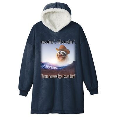 Rootin Shootin But Mostly Tootin Cowboy Raccoon Word Art Hooded Wearable Blanket