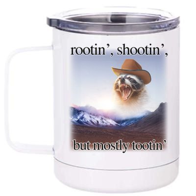 Rootin Shootin But Mostly Tootin Cowboy Raccoon Word Art 12 oz Stainless Steel Tumbler Cup