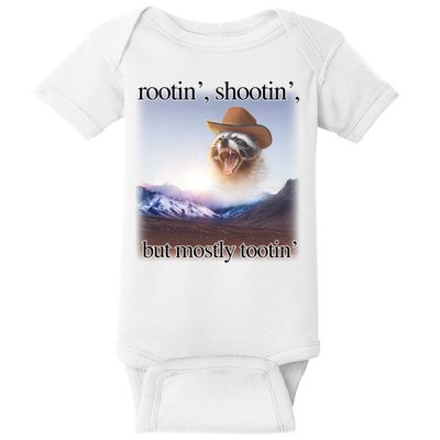 Rootin Shootin But Mostly Tootin Cowboy Raccoon Word Art Baby Bodysuit