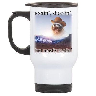 Rootin Shootin But Mostly Tootin Cowboy Raccoon Word Art Stainless Steel Travel Mug