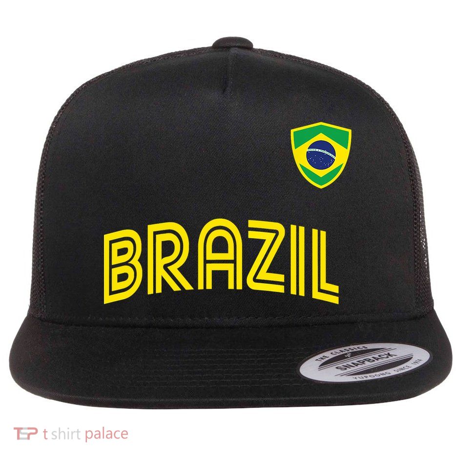 Retro Style Brazil Soccer Team Brasil Football Fans Brazil World Cup 2022 Flat Bill Trucker Hat
