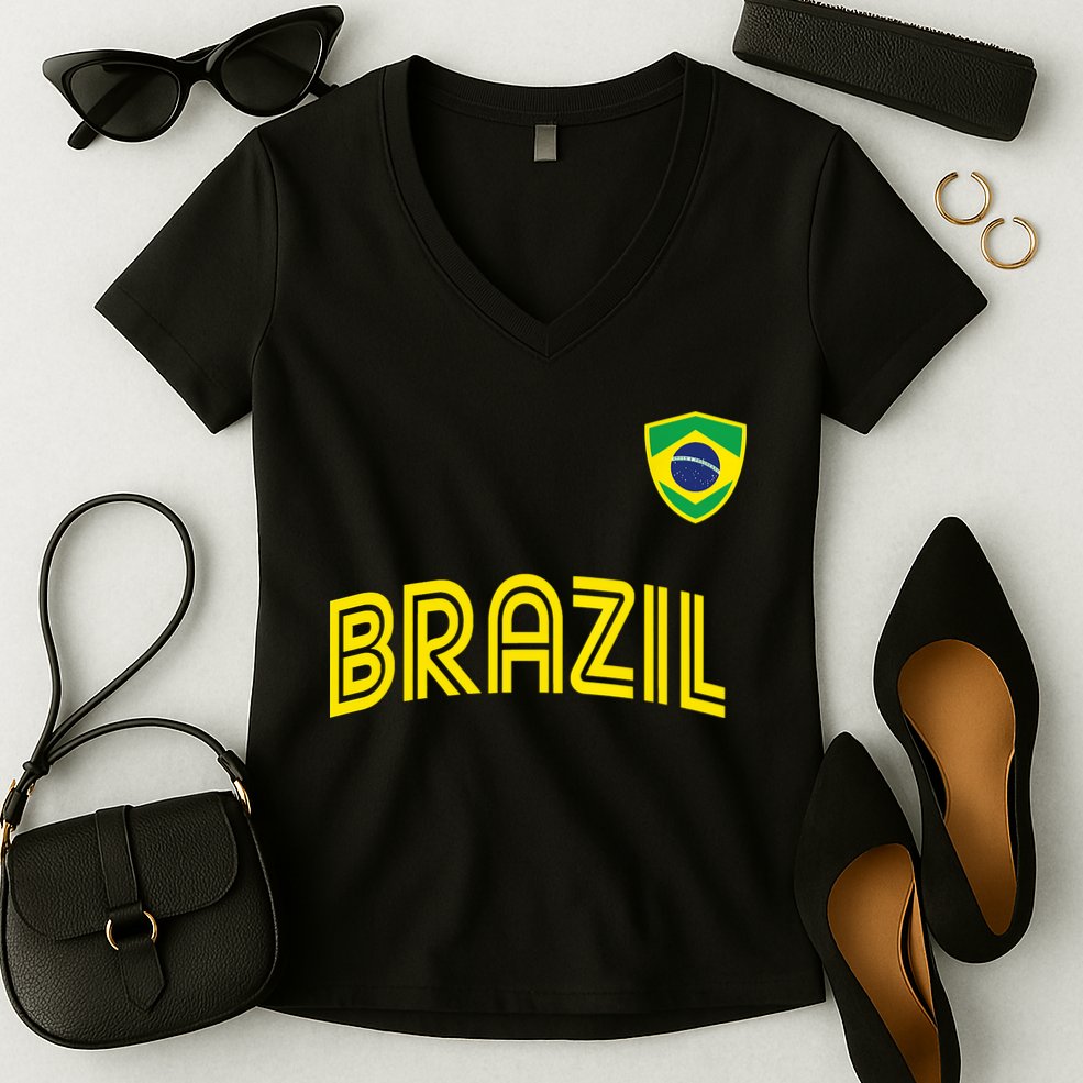 Retro Style Brazil Soccer Team Brasil Football Fans Brazil World Cup 2022 Women's V-Neck T-Shirt