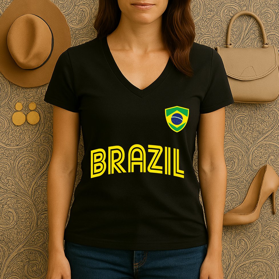 Retro Style Brazil Soccer Team Brasil Football Fans Brazil World Cup 2022 Women's V-Neck T-Shirt
