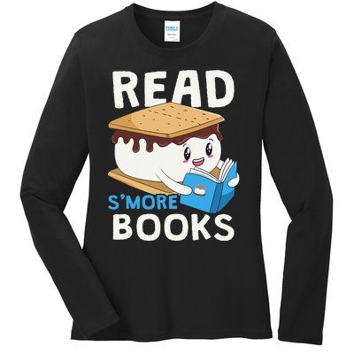 Read Smore Books Camping Bookworm Boy Cute Librarian Smores Ladies Long Sleeve Shirt