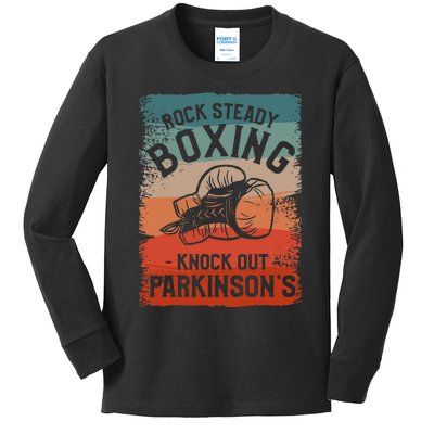 Rock Steady Boxing Knock Out ParkinsonS Awareness Kids Long Sleeve Shirt