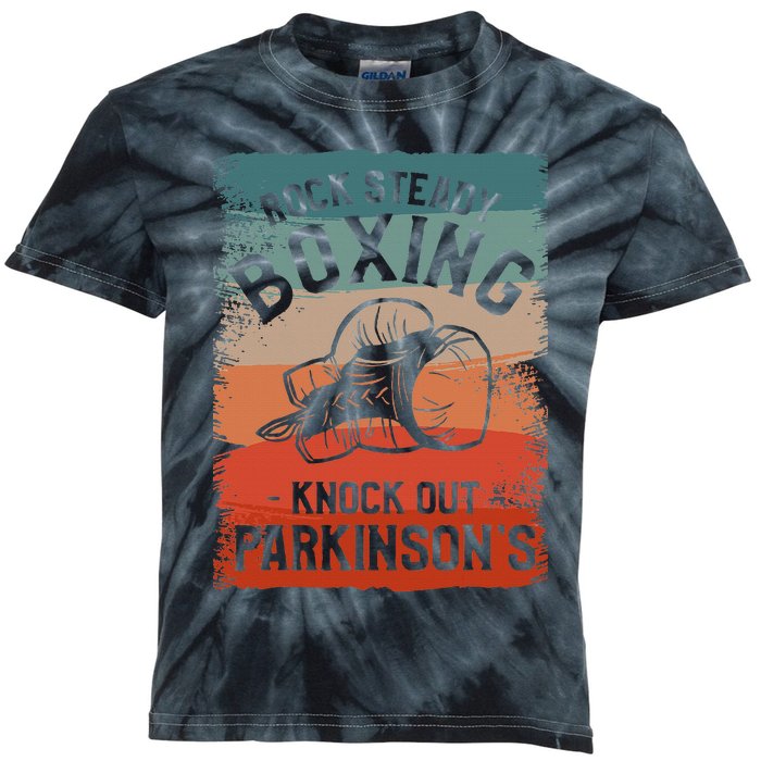 Rock Steady Boxing Knock Out ParkinsonS Awareness Kids Tie-Dye T-Shirt