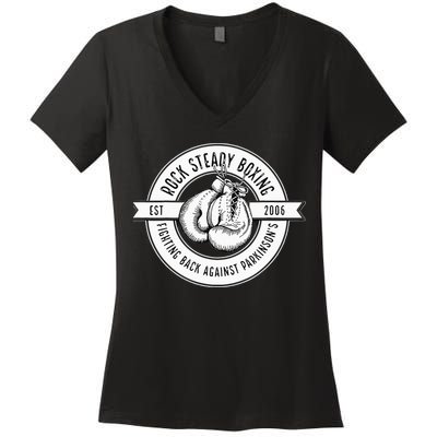 Rock Steady Boxing Fighting Back Against Parkinson Est 2006 Women's V-Neck T-Shirt