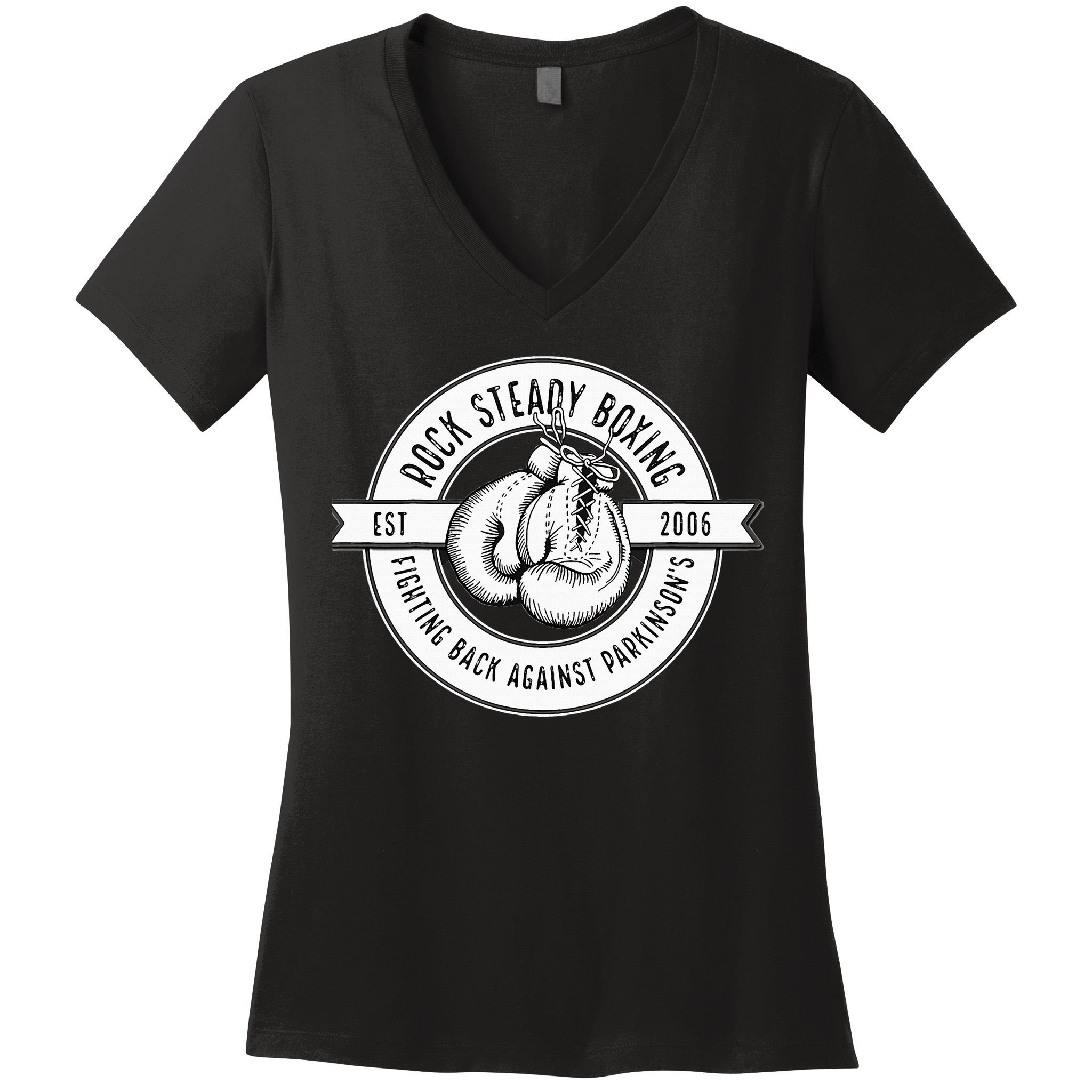 Rock Steady Boxing Fighting Back Against Parkinson Est 2006 Women's V-Neck T-Shirt