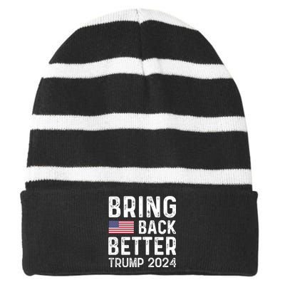 Retro Style Bring Back Better Trump 2024 Striped Beanie with Solid Band