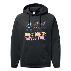 Retro Some Bunny Loves You Easter Day Performance Fleece Hoodie