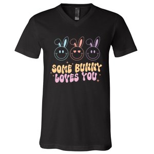 Retro Some Bunny Loves You Easter Day V-Neck T-Shirt