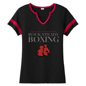 Rock Steady Boxing Gloves With A Greater Purpose Parkinsons Ladies Halftime Notch Neck Tee