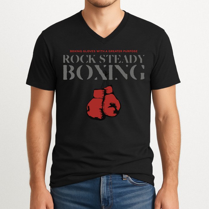 Rock Steady Boxing Gloves With A Greater Purpose Parkinsons V-Neck T-Shirt
